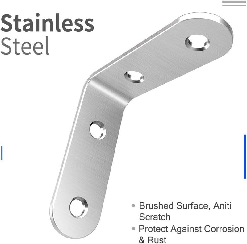 LuckIn 40 Pcs L Bracket Stainless Steel Corner Brace Sets, 90 Degree Right Angle Shelf Brackets with Screws for Wood Furniture, Chairs, Table, 50mm x 50mm, Silver, 2 Inch - Image 4